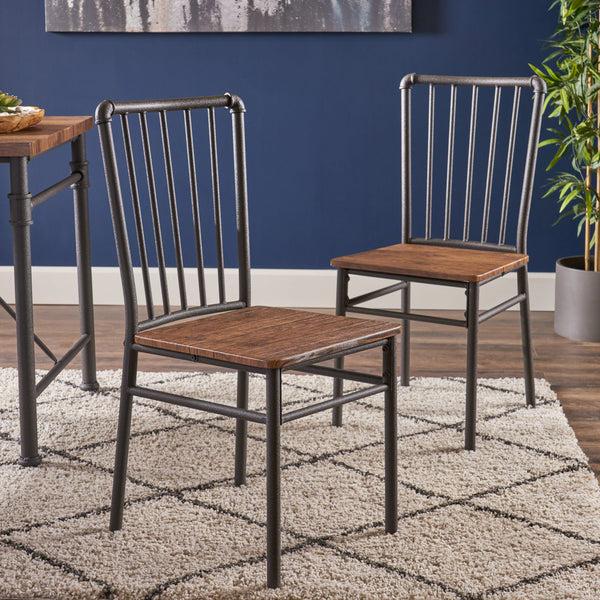 Gdf Studio Lucas Industrial Textured Brown Steel And Wood Finished Chairs (Set Of 2)