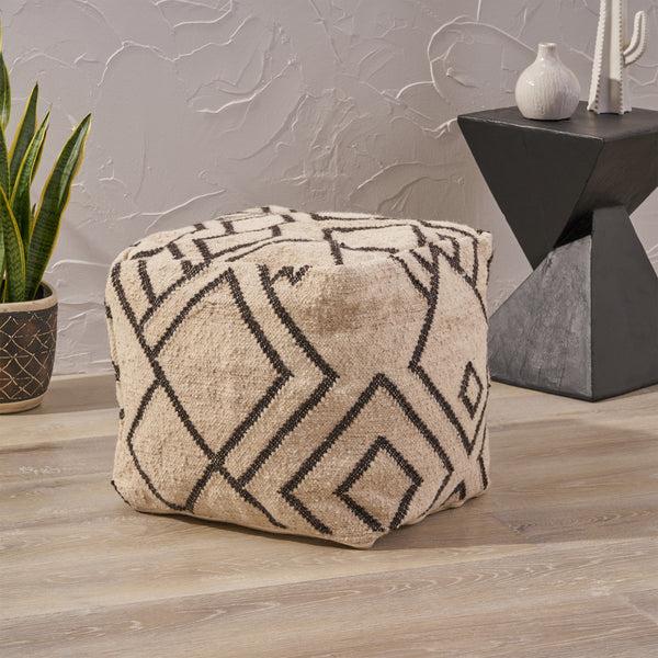 Gdf Studio Lucciano Boho Wool And Cotton Ottoman Pouf