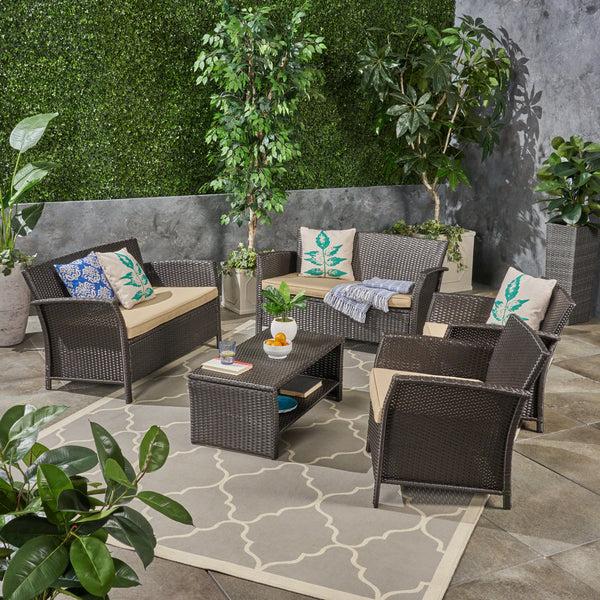 Gdf Studio Lucia Outdoor 6-Seater Wicker Conversation Set With Coffee Table