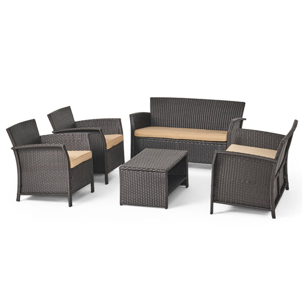 gdf studio Lucia Outdoor 6-Seater Wicker Conversation Set with Coffee Table
