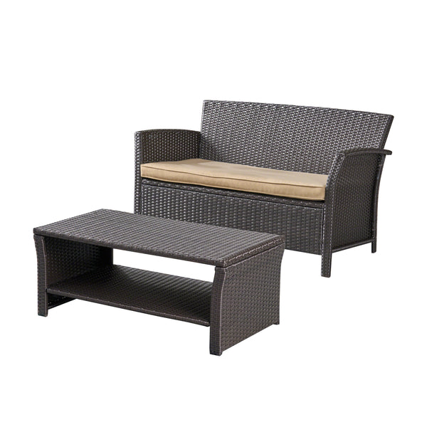 gdf studio Lucia Outdoor Wicker Loveseat with Coffee Table