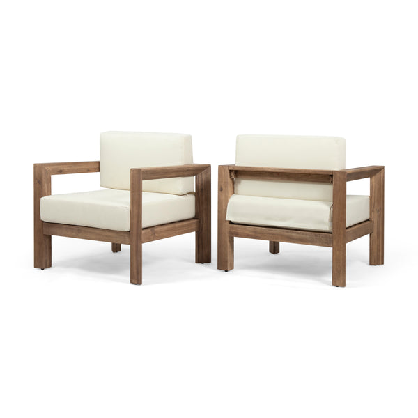 gdf studio Lucia Outdoor Wooden Club Chairs with Cushions (Set of 2) Beige and Brown Finish