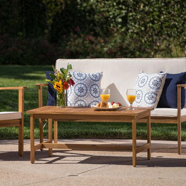 Gdf Studio Luciano Outdoor Acacia Wood Chat Set W/ Water Resistant Cushions