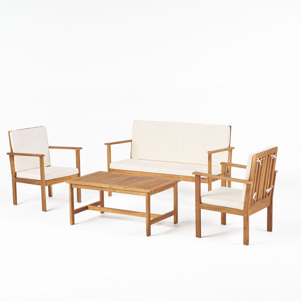 gdf studio Luciano Outdoor Acacia Wood Chat Set w/ Water Resistant Cushions