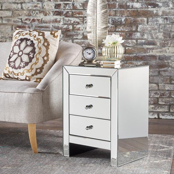 Gdf Studio Lucille Mirror Finished 3 Drawer Accent Table
