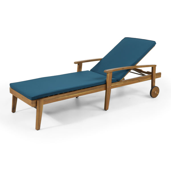 gdf studio Lucknow Outdoor Acacia Wood Chaise Lounge with Water Resistant Cushion
