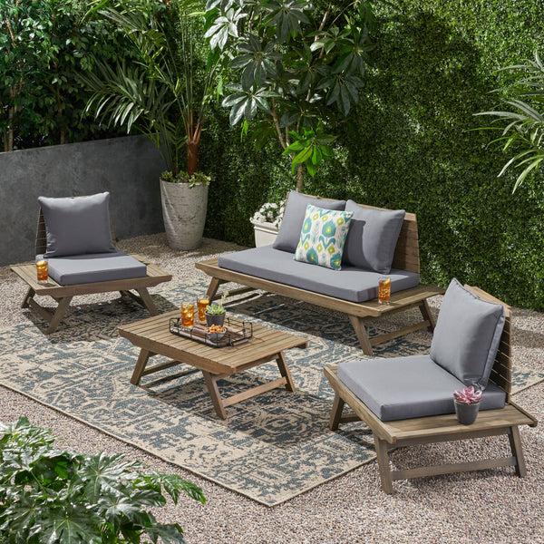 Gdf Studio Lucy Outdoor Acacia Wood 4 Seater Chat Set