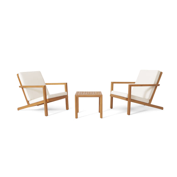 Gdf Studio Ludwig Outdoor Acacia Wood 3 Piece Chat Set With Cushions