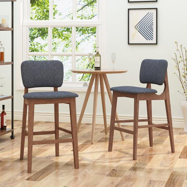Gdf Studio Luella 42" Wooden Bar Chair With Fabric Seats (Set Of 2)