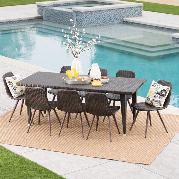 Gdf Studio Luka Outdoor 9 Piece Multi-brown Wicker 73.5 Inch Rectangular Dining Set