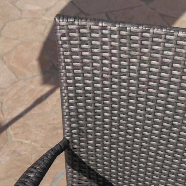Gdf Studio Luminous Outdoor 6 Piece Stacking Wicker Dining Set With Acacia Wood Table And Bench