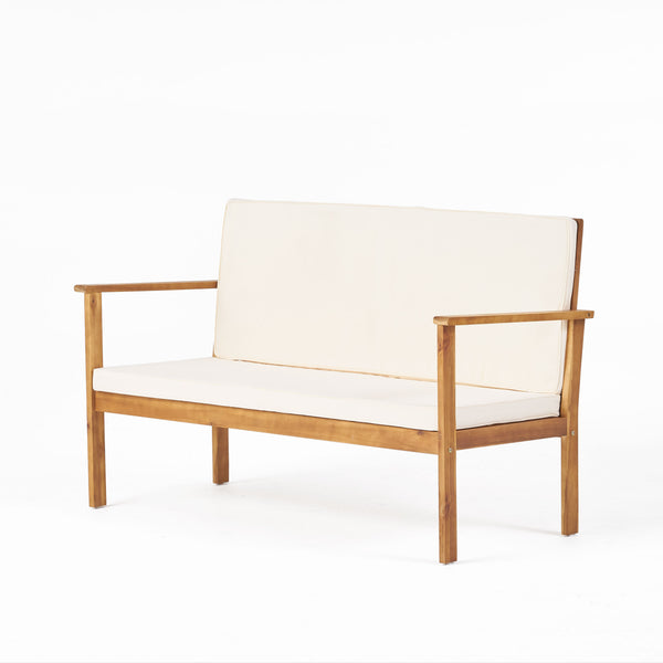 gdf studio Luna Outdoor Finished Acacia Wood Bench with Water Resistant Fabric Cushion