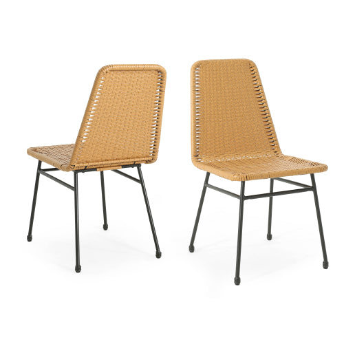 Gdf Studio Lunara PE Wicker Dining Chair Metal Base Set Of 2