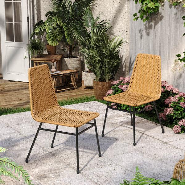 Gdf Studio Lunara PE Wicker Dining Chair Metal Base Set Of 2