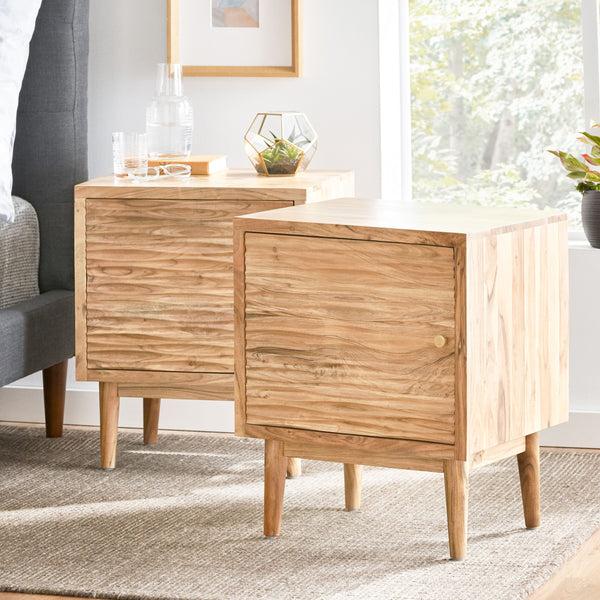Gdf Studio Luttrell Handcrafted Boho Acacia Wood Nightstands Set Of 2 Natural