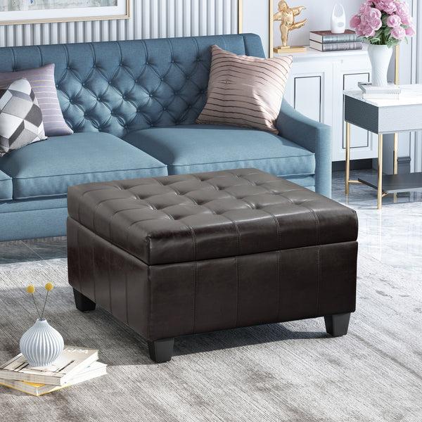 Gdf Studio Lyncorn Brown Bonded Leather Storage Ottoman