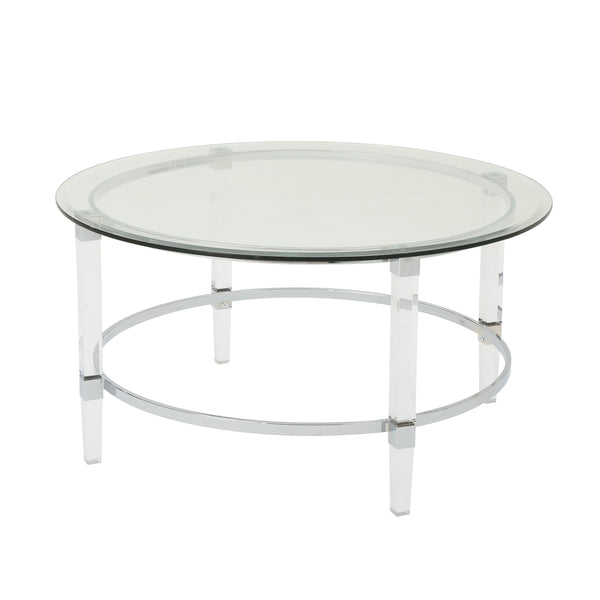 gdf studio Lynn Modern Round Tempered Glass Coffee Table with Acrylic and Iron Accents