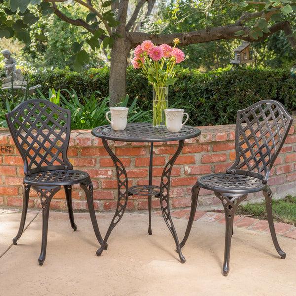 Gdf Studio Lyon Traditional Outdoor 3-Piece Black With Bronze Cast Aluminum Bistro Set