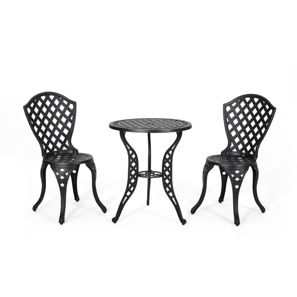 gdf studio Lyon Traditional Outdoor 3-Piece Black with Bronze Cast Aluminum Bistro Set