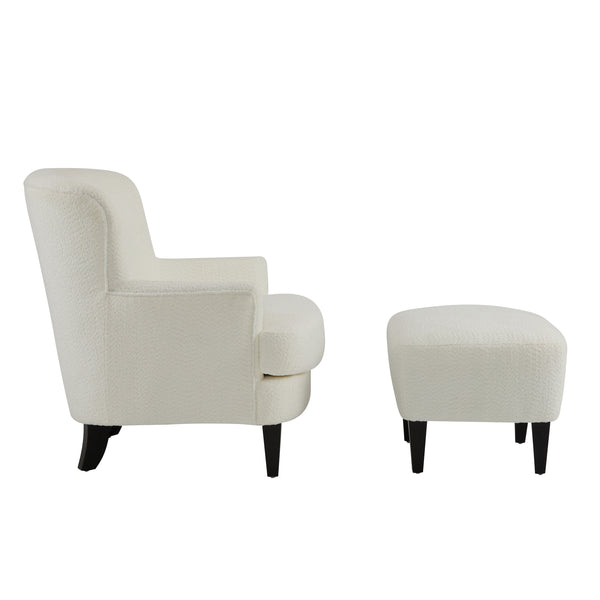 Gdf Studio Lyrae Modern Birch Upholstered Club Chair With Ottoman Off-White