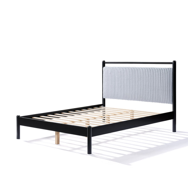 Gdf Studio Lyrollar Wood Bed Frame With Fluffy Soft Headboard