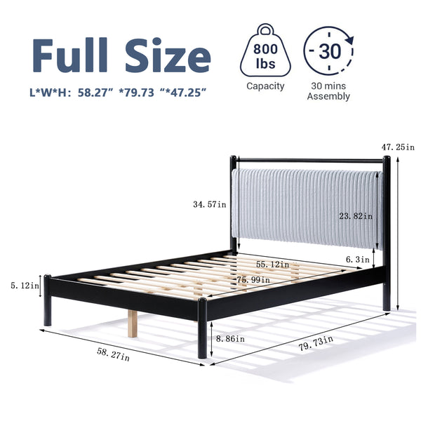 Gdf Studio Lyrollar Wood Bed Frame With Fluffy Soft Headboard