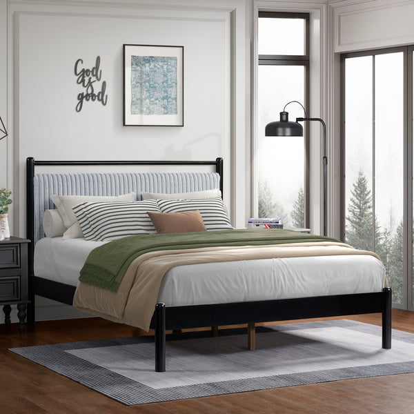 gdf studio Lyrollar Wood Bed Frame with Fluffy Soft Headboard