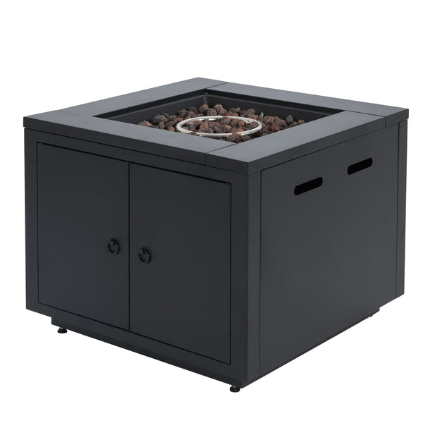 Gdf Studio Lysoriel 30inch Square Galvanized Steel Fire Pit Table Black 40000BTU