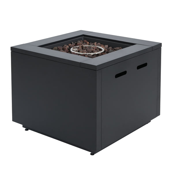 Gdf Studio Lysoriel 30inch Square Galvanized Steel Fire Pit Table Black 40000BTU