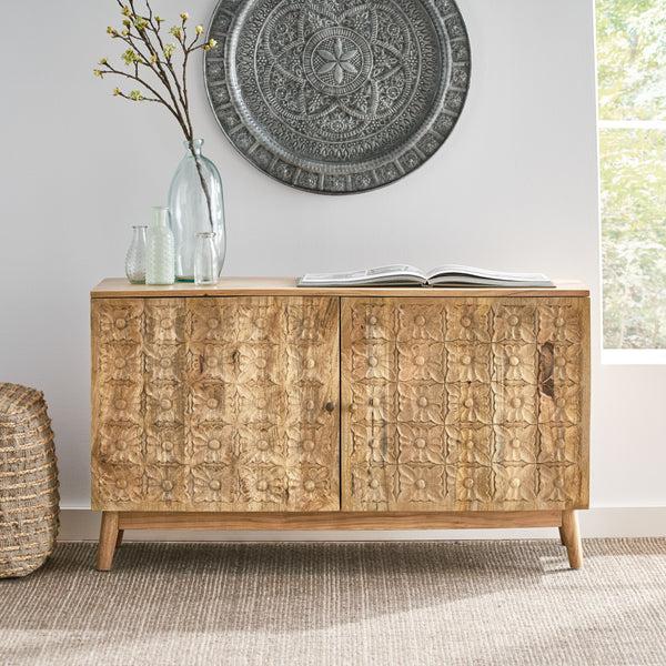 Gdf Studio Lytle Handcrafted Boho Acacia Wood 2 Door Cabinet Natural