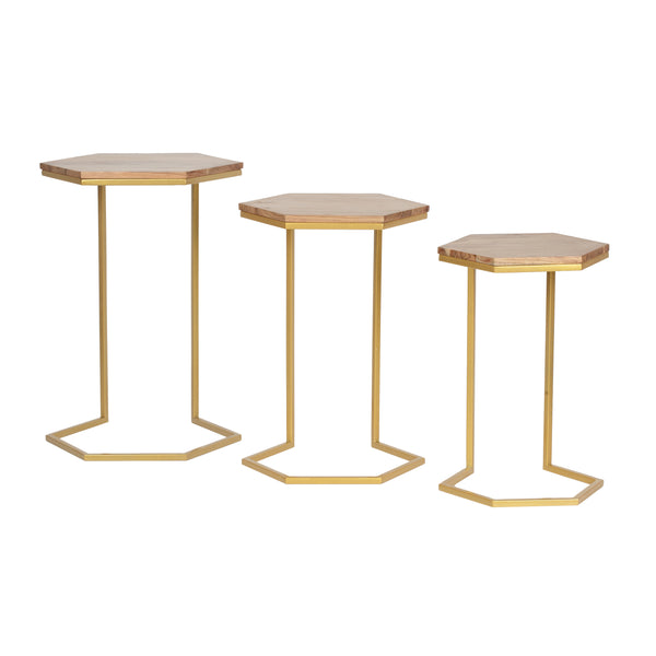 gdf studio Mableton Boho Glam Handcrafted Hexagon C-Shaped Nesting Tables (Set of 3)