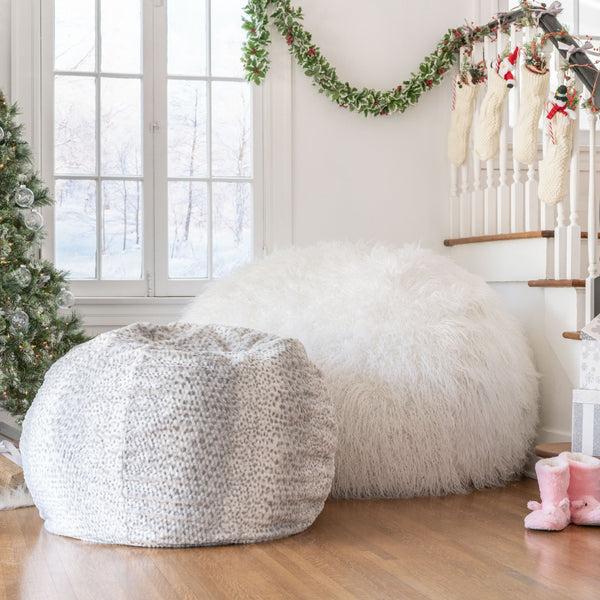 Gdf Studio Macedonia Modern Glam 3 Ft Silver Dusk Faux Fur Bean Bag
