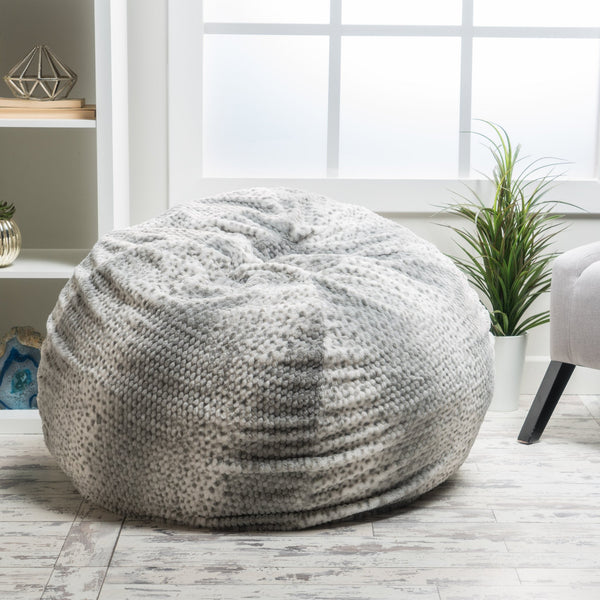 Gdf Studio Macedonia Modern Glam 3 Ft Silver Dusk Faux Fur Bean Bag