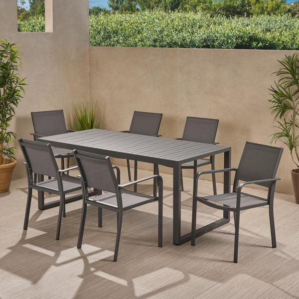 Gdf Studio Maddi Outdoor 6 Seater Aluminum Dining Set