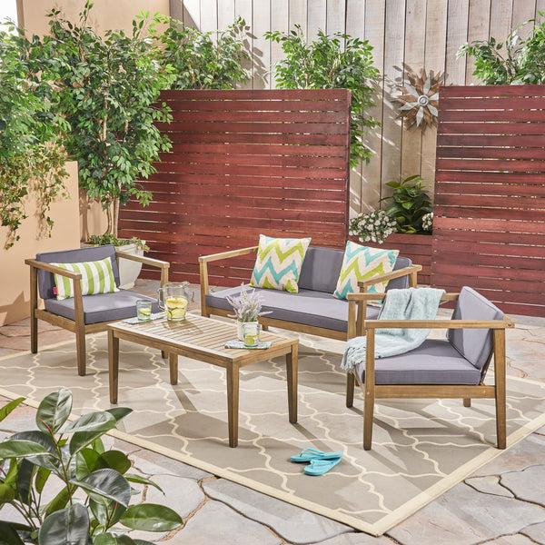 Gdf Studio Maddox Outdoor 4-Seater Acacia Wood Chat Set With Coffee Table