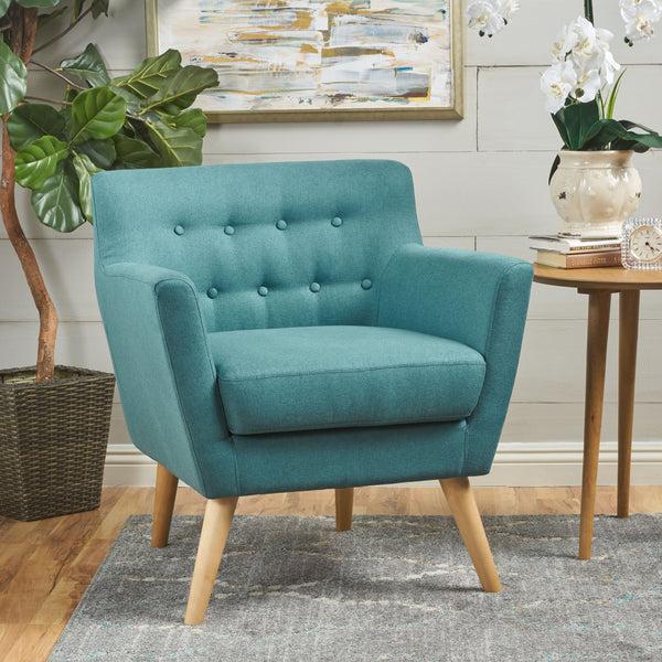 Gdf Studio Madeira Buttoned Mid Century Modern Dark Teal Fabric Club Chair