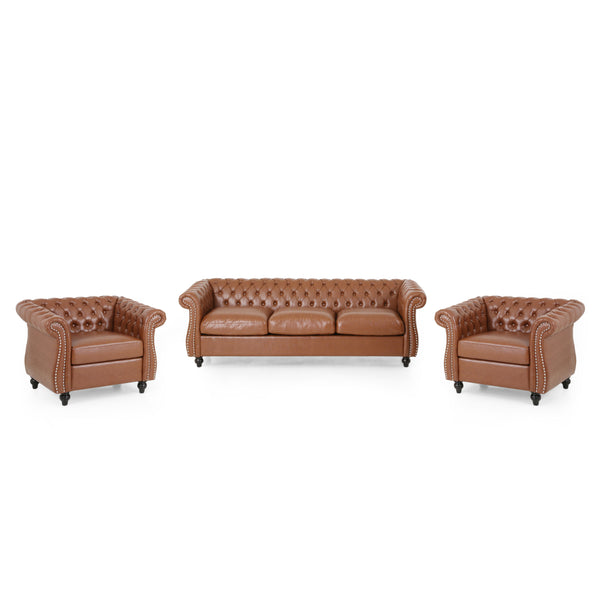 gdf studio Madelena Traditional Chesterfield 3 Piece Living Room Set