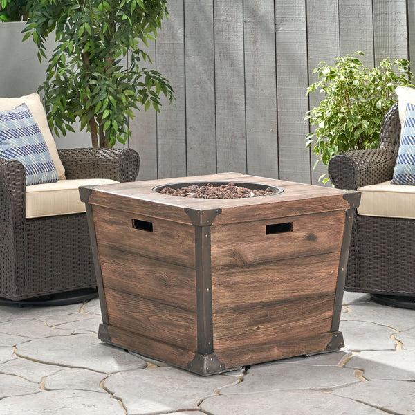 Gdf Studio Madge Outdoor Brown 32 Inch Square Fire Pit - 40 000 BTU