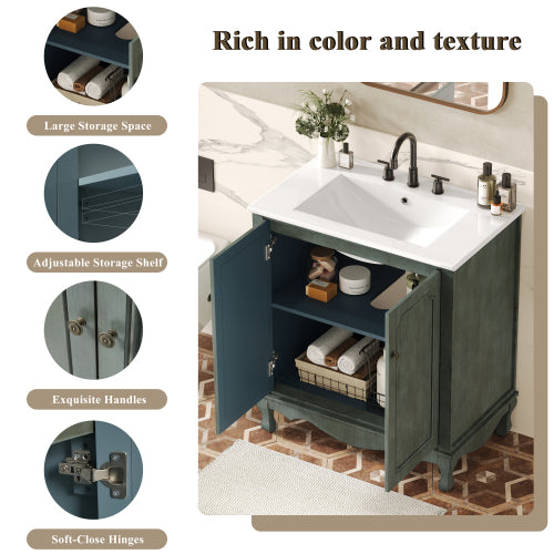 Gdf Studio Madhubanira Vintage Bathroom Vanity With Rectangle Ceramic Sink
