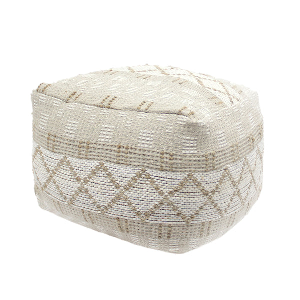 gdf studio Mag Large Square Casual Pouf Boho Ivory Chindi and Hemp