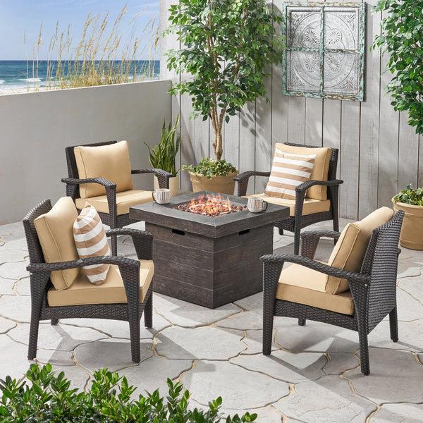 Gdf Studio Mahala Outdoor 4 Club Chair Chat Set With Fire Pit