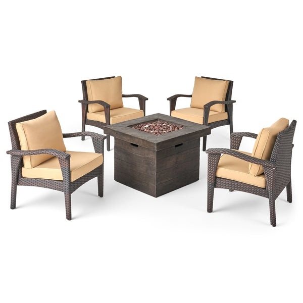 gdf studio Mahala Outdoor 4 Club Chair Chat Set with Fire Pit