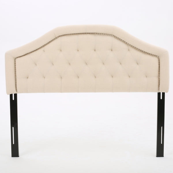 gdf studio Maizyl Contemporary Queen/Full Beige Upholstered Headboard w/ Nailhead Accents