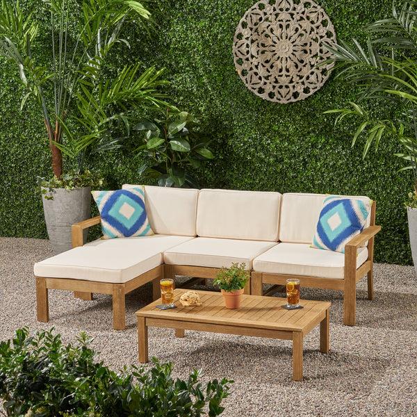 Gdf Studio Makayla Ana Outdoor 3 Seater Acacia Wood Sofa Sectional With Cushions