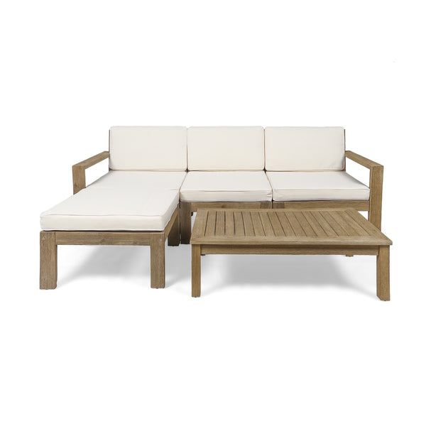 Gdf Studio Makayla Ana Outdoor 3 Seater Acacia Wood Sofa Sectional With Cushions