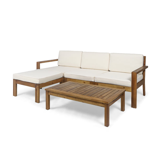 Gdf Studio Makayla Ana Outdoor 3 Seater Acacia Wood Sofa Sectional With Cushions