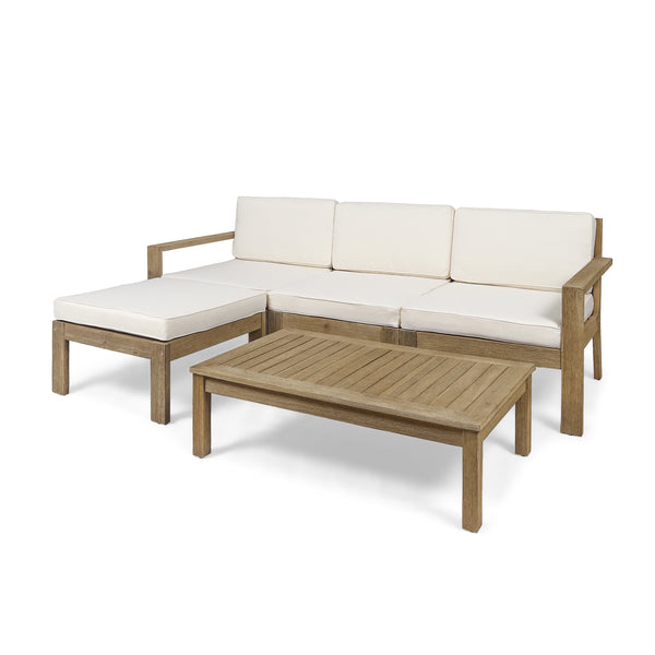 gdf studio Makayla Ana Outdoor 3 Seater Acacia Wood Sofa Sectional with Cushions