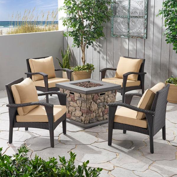 Gdf Studio Makenah Outdoor 4 Club Chair Chat Set With Fire Pit