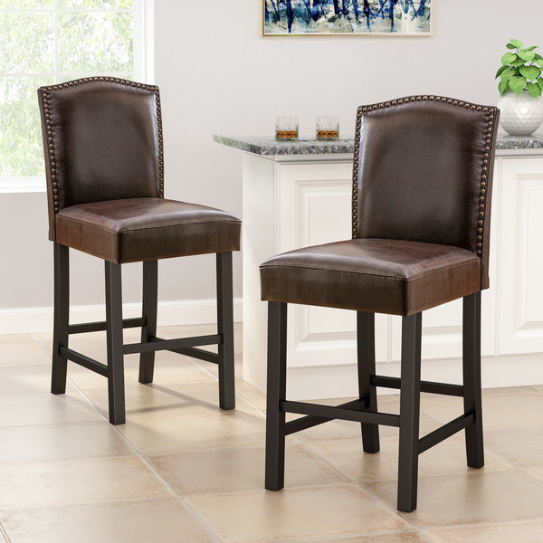 Gdf Studio Maksman 27-Inch Brown Leather Counter Stools (Set Of 2)