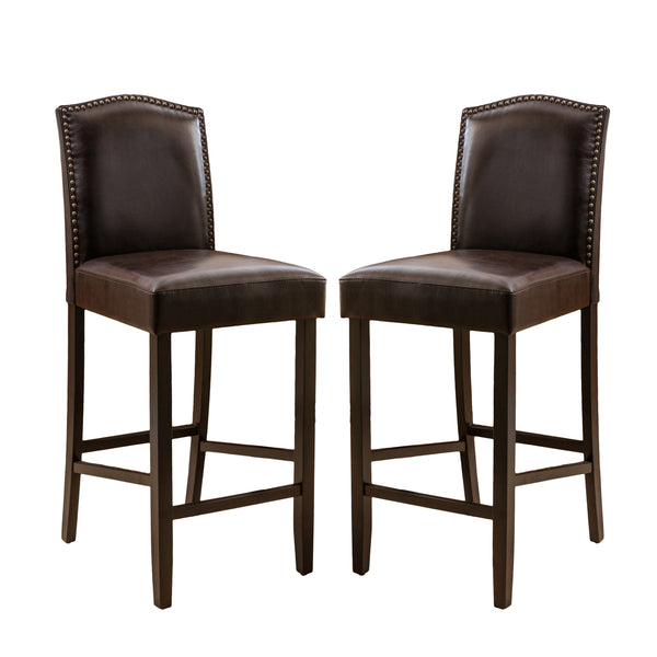 gdf studio Maksman 27-Inch Brown Leather Counter Stools (Set of 2)